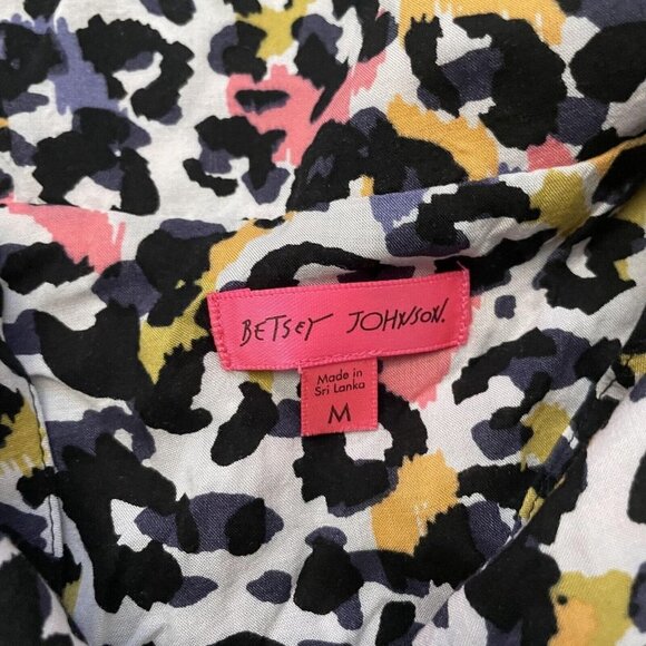 Betsey Johnson Pajama Top Animal Print Collared Short Sleeves Multicolor Medium - Picture 5 of 6